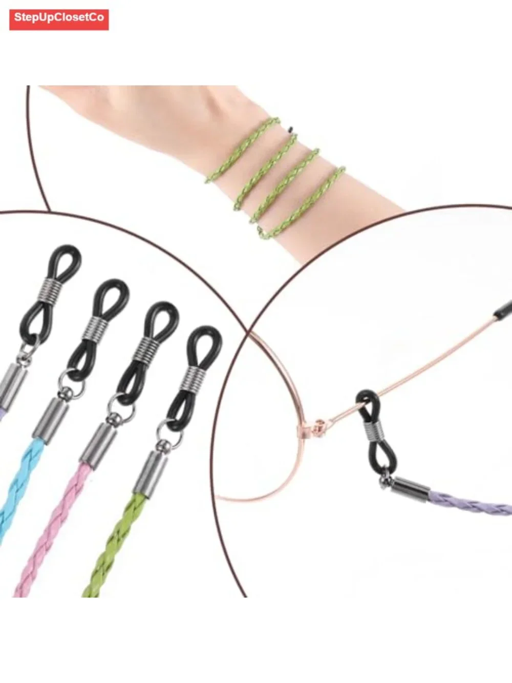 4 Pack Leather Eyeglass Straps, Braided PU Leather Glasses Retainer Lanyard